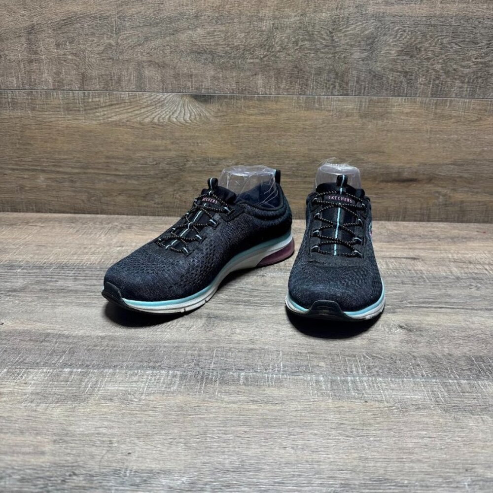 Skechers Air Edge Brite Times Black Knit Bungee Lace Sneakers Women's Size 9.5
